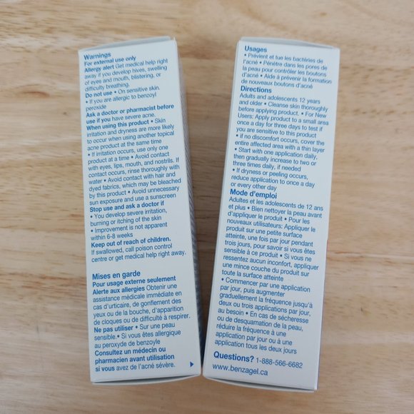 2 X Benzagel 5 Acne Gel 15g  Acne Bacteria Treatment 5% Benzoyl Peroxide - Picture 3 of 4